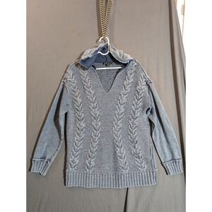 INC International Concepts Mens Blue Cable Knit Hoodie Sweater Size L